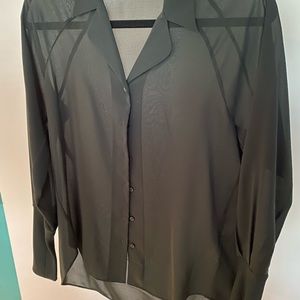 Olive sheer theory long sleeve top